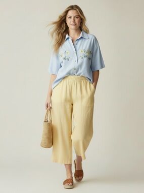 VINTAGE BASIC EDITIONS Floral Embroidered Gingham Shirt